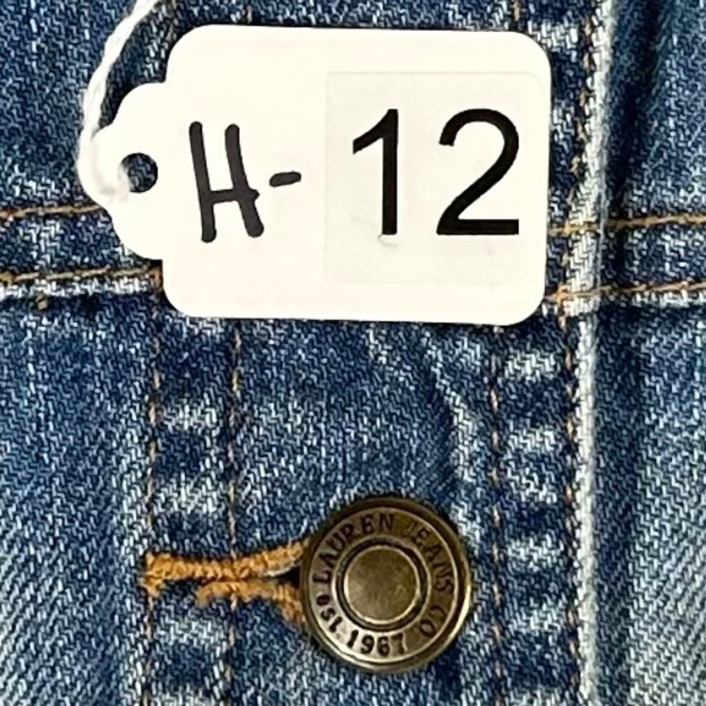 Lauren Jeans Co Ralph Lauren Womens Blue Denim Trucker Jacket Distressed Small - Picture 8 of 8